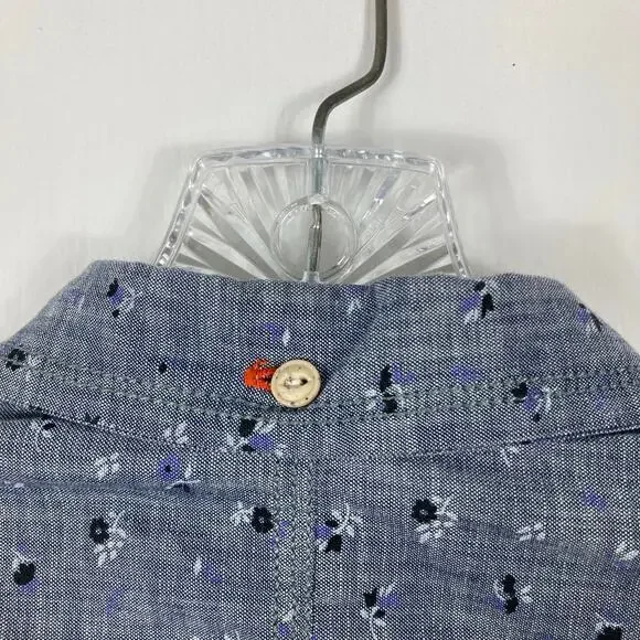 Nwot DIESEL Shirt M Grey Floral Blue-Snaps Logo Pocket Long-Sleeve Cotton“Sermon